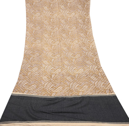 Indian Vintage Black & beige Dupatta Long Stole 100% Pure Khadi Silk Hand Woven/ Printed Scarves Veil Scarf Wrap Hippie