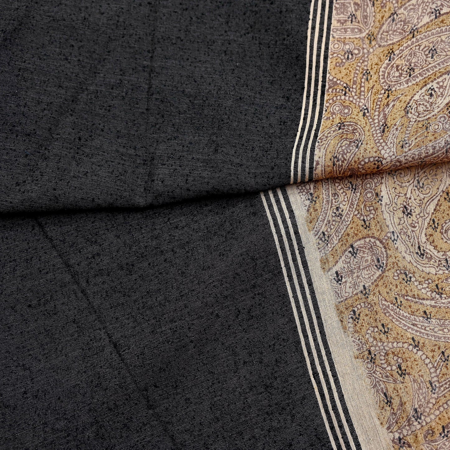 Indian Vintage Black & beige Dupatta Long Stole 100% Pure Khadi Silk Hand Woven/ Printed Scarves Veil Scarf Wrap Hippie