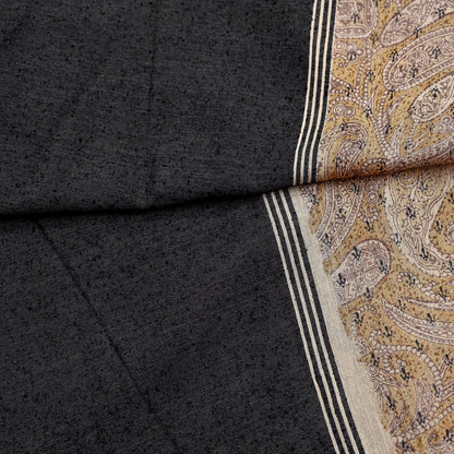 Indian Vintage Black & beige Dupatta Long Stole 100% Pure Khadi Silk Hand Woven/ Printed Scarves Veil Scarf Wrap Hippie