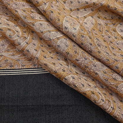 Indian Vintage Black & beige Dupatta Long Stole 100% Pure Khadi Silk Hand Woven/ Printed Scarves Veil Scarf Wrap Hippie