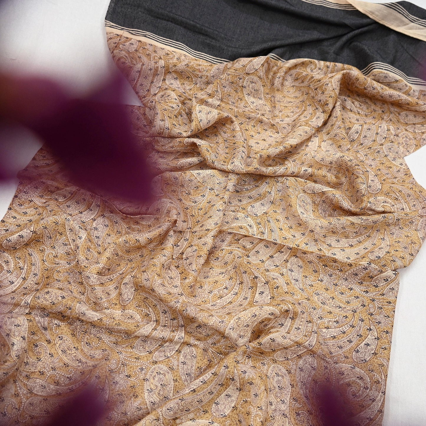 Indian Vintage Black & beige Dupatta Long Stole 100% Pure Khadi Silk Hand Woven/ Printed Scarves Veil Scarf Wrap Hippie