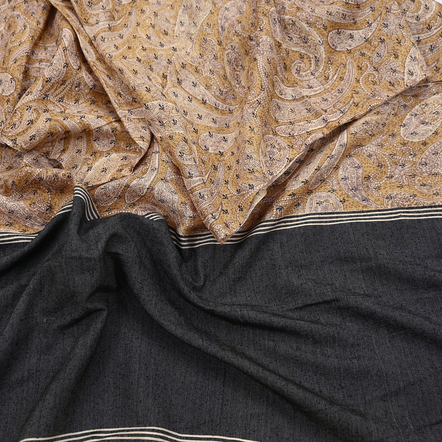 Indian Vintage Black & beige Dupatta Long Stole 100% Pure Khadi Silk Hand Woven/ Printed Scarves Veil Scarf Wrap Hippie