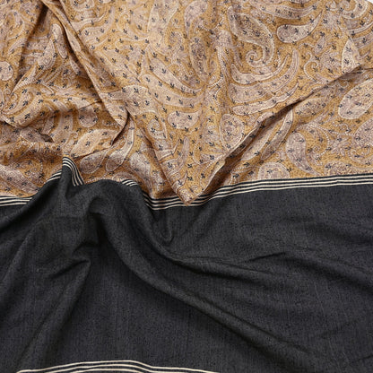 Indian Vintage Black & beige Dupatta Long Stole 100% Pure Khadi Silk Hand Woven/ Printed Scarves Veil Scarf Wrap Hippie