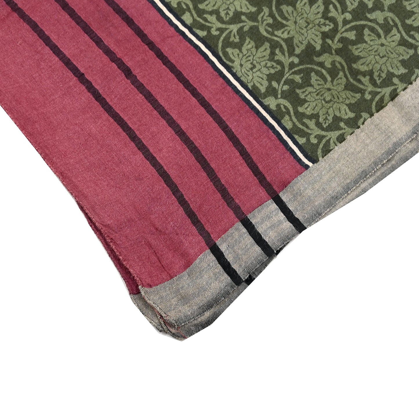 Indian Women Vintage Green & Maroon Long Stole Pure Woolen Scarf Dupatta Scarves Printed Sarong Wrap Veil Hijab Shawl Soft