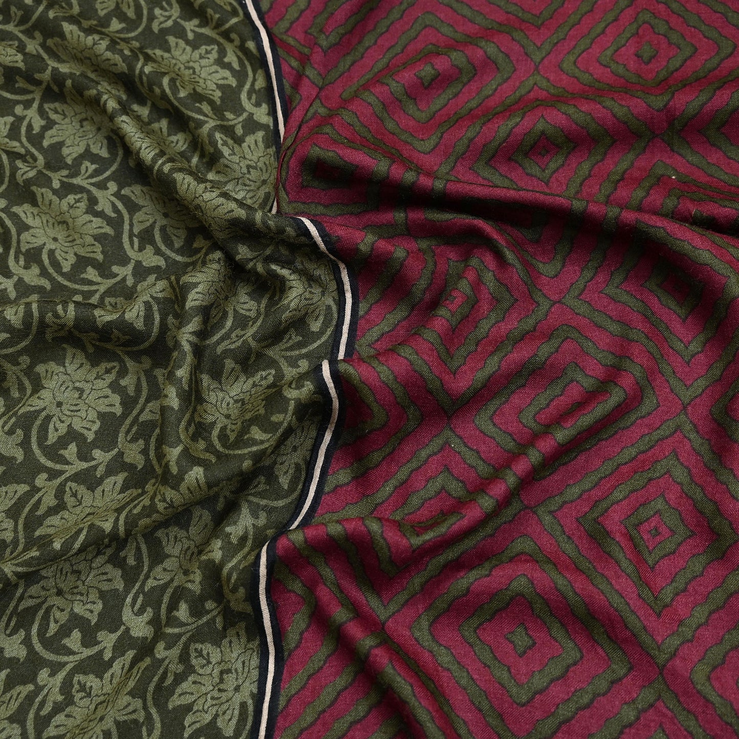 Indian Women Vintage Green & Maroon Long Stole Pure Woolen Scarf Dupatta Scarves Printed Sarong Wrap Veil Hijab Shawl Soft