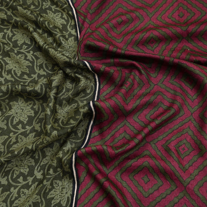 Indian Women Vintage Green & Maroon Long Stole Pure Woolen Scarf Dupatta Scarves Printed Sarong Wrap Veil Hijab Shawl Soft