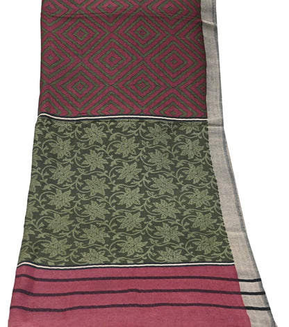 Indian Women Vintage Green & Maroon Long Stole Pure Woolen Scarf Dupatta Scarves Printed Sarong Wrap Veil Hijab Shawl Soft