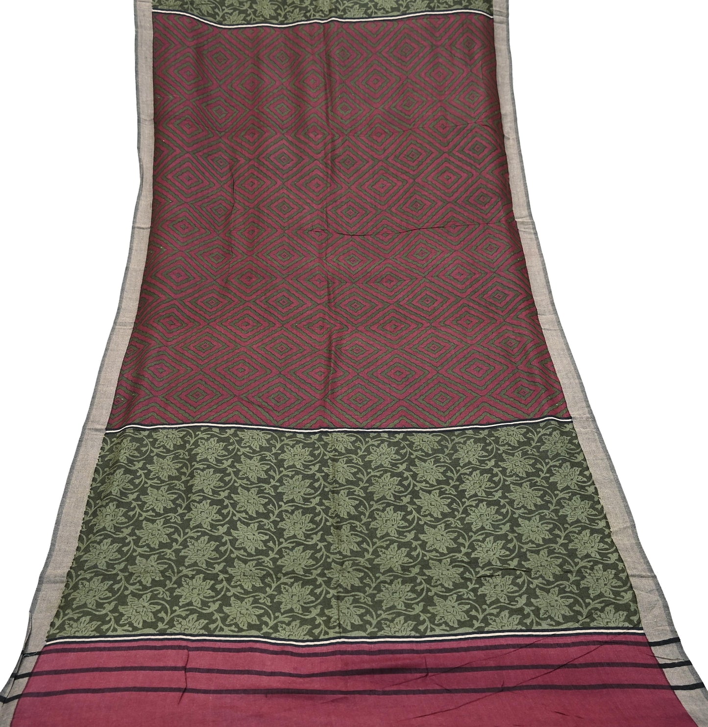 Indian Women Vintage Green & Maroon Long Stole Pure Woolen Scarf Dupatta Scarves Printed Sarong Wrap Veil Hijab Shawl Soft