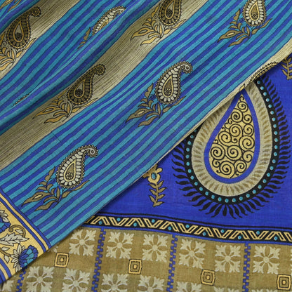 Indian Vintage Sari Blue Printed Pure Cotton Sarees 5Yd Craft Fabric Soft Sewing Sarong Wrap Boho Upcycle quilting Dress making