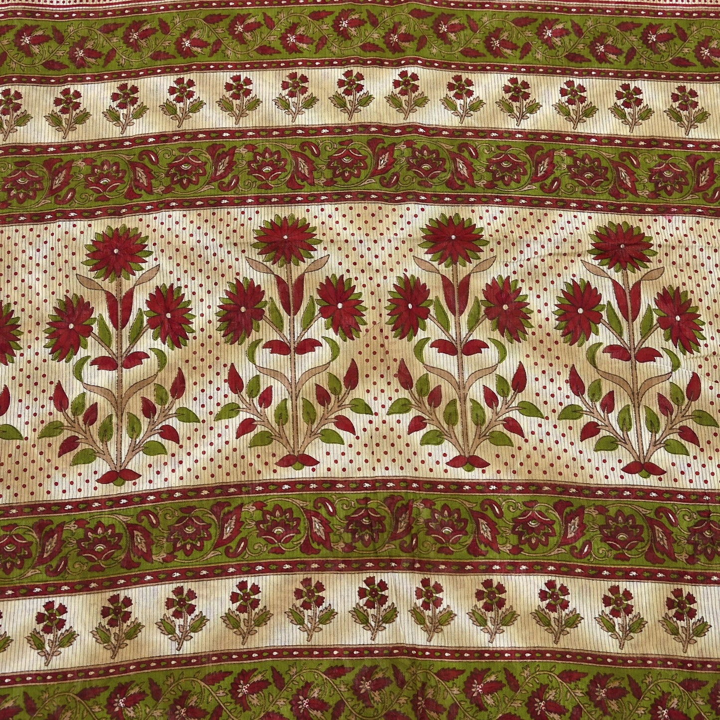 Indian Vintage Sari Green & Beige Printed Sarees 100% Pure Cotton Craft Fabric Soft 5Yd Sewing Sarong Wrap Floral Dress Making Crafting
