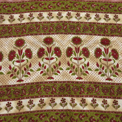 Indian Vintage Sari Green & Beige Printed Sarees 100% Pure Cotton Craft Fabric Soft 5Yd Sewing Sarong Wrap Floral Dress Making Crafting