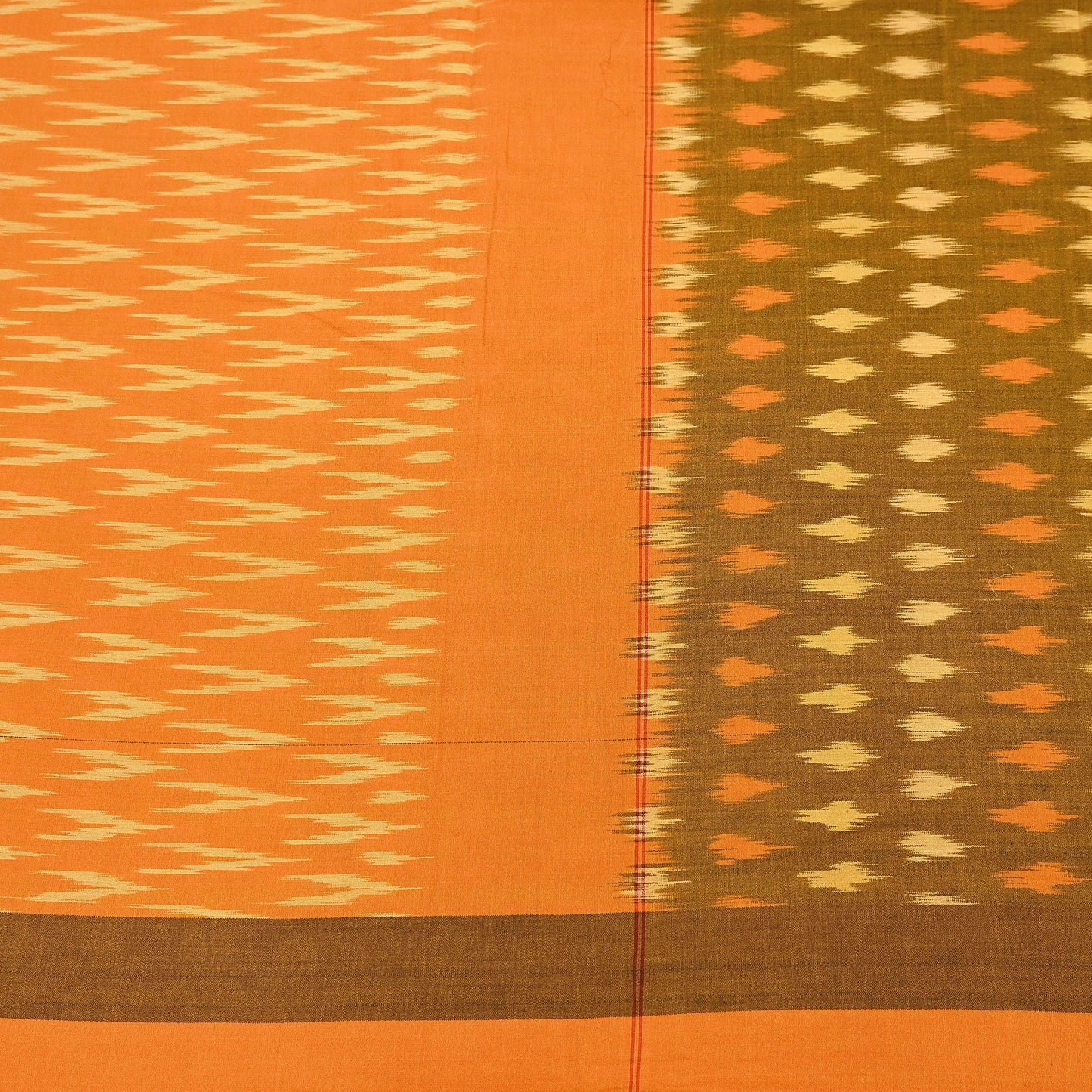 Indian Vintage Orange & Black Saree Pure Cotton Hand woven Sambalpuri Ikat Sari Fabric 5Yard Ethnic