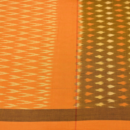 Indian Vintage Orange & Black Saree Pure Cotton Hand woven Sambalpuri Ikat Sari Fabric 5Yard Ethnic