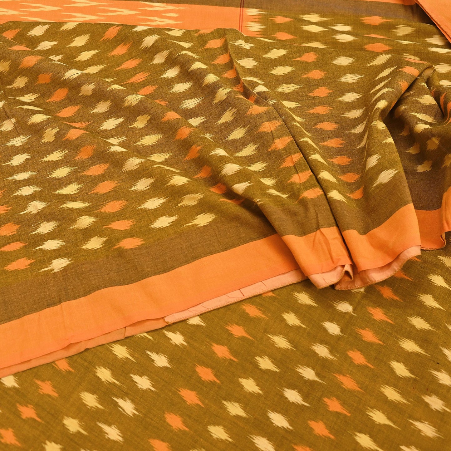 Indian Vintage Orange & Black Saree Pure Cotton Hand woven Sambalpuri Ikat Sari Fabric 5Yard Ethnic