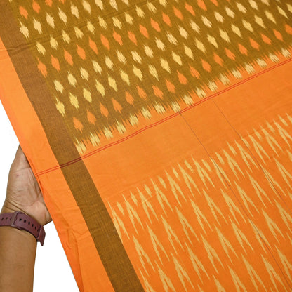 Indian Vintage Orange & Black Saree Pure Cotton Hand woven Sambalpuri Ikat Sari Fabric 5Yard Ethnic