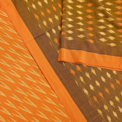 Indian Vintage Orange & Black Saree Pure Cotton Hand woven Sambalpuri Ikat Sari Fabric 5Yard Ethnic