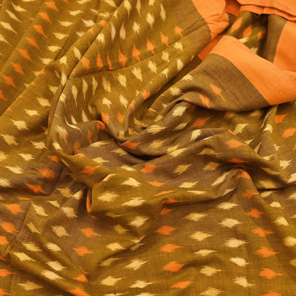 Indian Vintage Orange & Black Saree Pure Cotton Hand woven Sambalpuri Ikat Sari Fabric 5Yard Ethnic