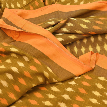 Indian Vintage Orange & Black Saree Pure Cotton Hand woven Sambalpuri Ikat Sari Fabric 5Yard Ethnic