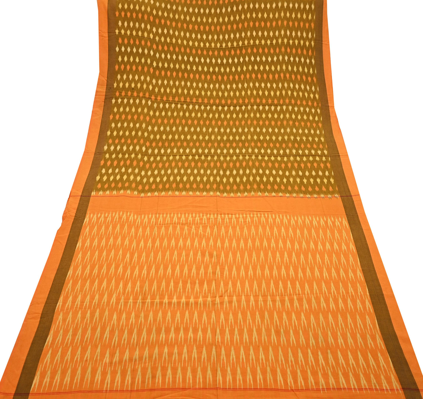 Indian Vintage Orange & Black Saree Pure Cotton Hand woven Sambalpuri Ikat Sari Fabric 5Yard Ethnic