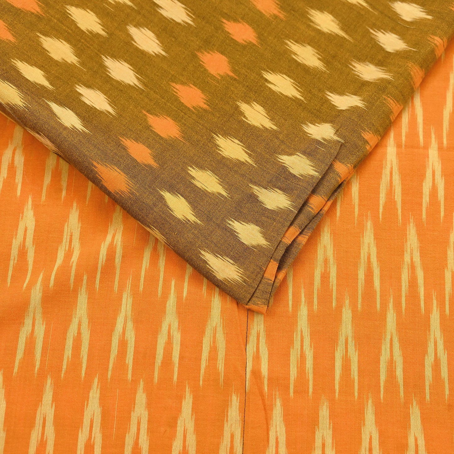 Indian Vintage Orange & Black Saree Pure Cotton Hand woven Sambalpuri Ikat Sari Fabric 5Yard Ethnic