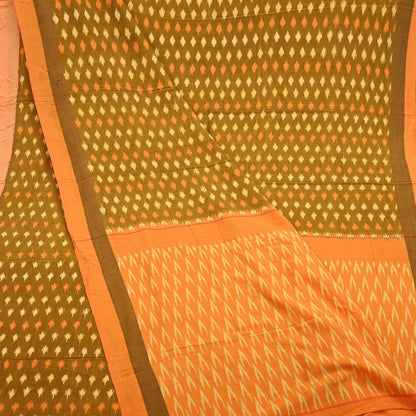 Indian Vintage Orange & Black Saree Pure Cotton Hand woven Sambalpuri Ikat Sari Fabric 5Yard Ethnic