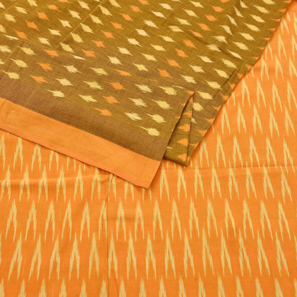 Indian Vintage Orange & Black Saree Pure Cotton Hand woven Sambalpuri Ikat Sari Fabric 5Yard Ethnic