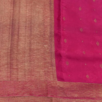 Indian Vintage Sari Pink Hand Woven Printed Sari 100% Pure Crepe Silk Sarees Craft Fabric 5yd Soft Zari Dress making Quilting Used