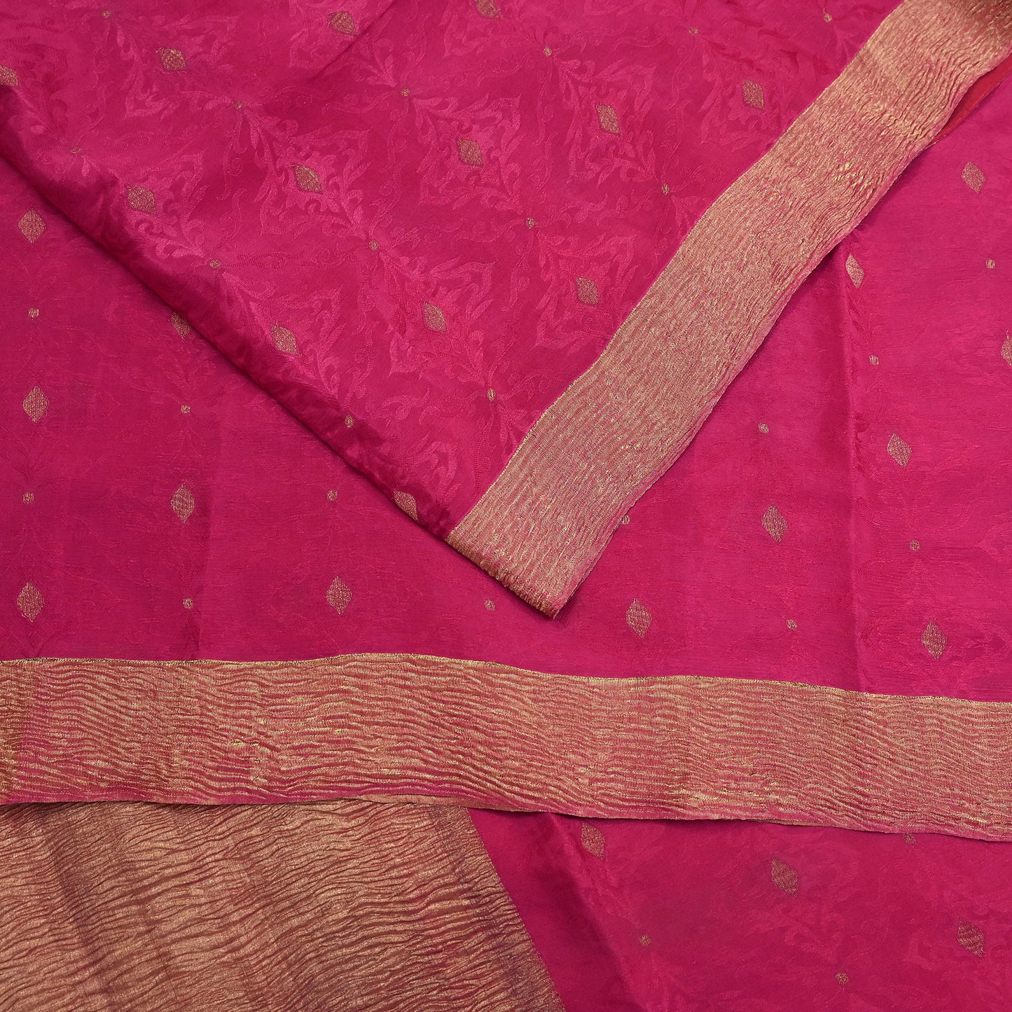 Indian Vintage Sari Pink Hand Woven Printed Sari 100% Pure Crepe Silk Sarees Craft Fabric 5yd Soft Zari Dress making Quilting Used