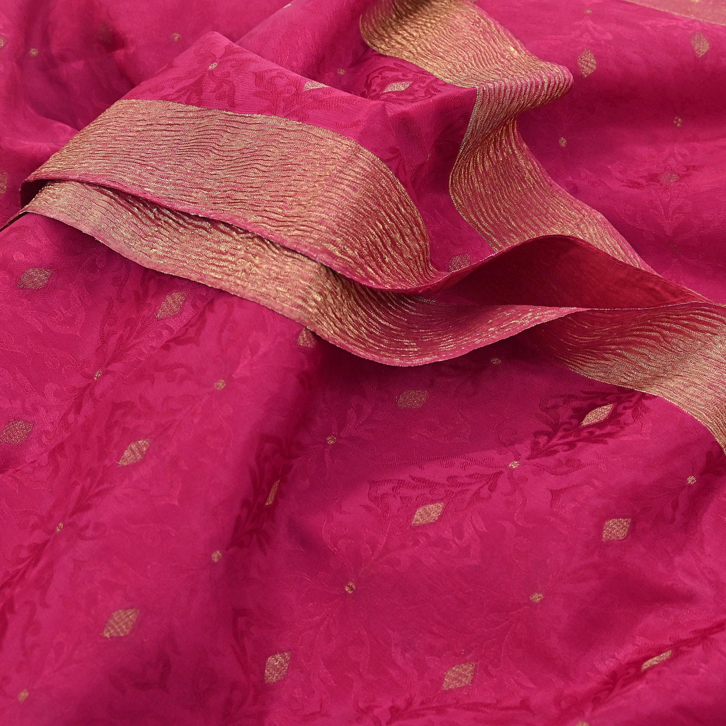Indian Vintage Sari Pink Hand Woven Printed Sari 100% Pure Crepe Silk Sarees Craft Fabric 5yd Soft Zari Dress making Quilting Used