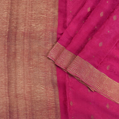 Indian Vintage Sari Pink Hand Woven Printed Sari 100% Pure Crepe Silk Sarees Craft Fabric 5yd Soft Zari Dress making Quilting Used