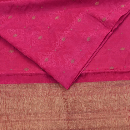 Indian Vintage Sari Pink Hand Woven Printed Sari 100% Pure Crepe Silk Sarees Craft Fabric 5yd Soft Zari Dress making Quilting Used