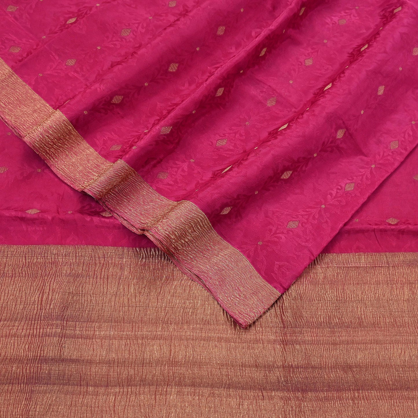 Indian Vintage Sari Pink Hand Woven Printed Sari 100% Pure Crepe Silk Sarees Craft Fabric 5yd Soft Zari Dress making Quilting Used