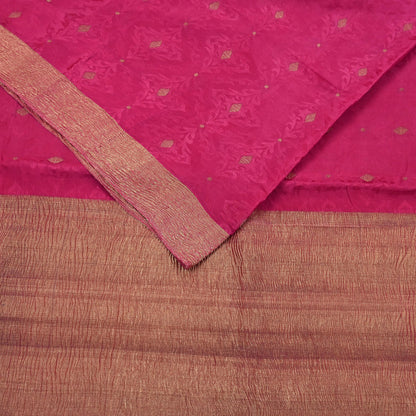 Indian Vintage Sari Pink Hand Woven Printed Sari 100% Pure Crepe Silk Sarees Craft Fabric 5yd Soft Zari Dress making Quilting Used
