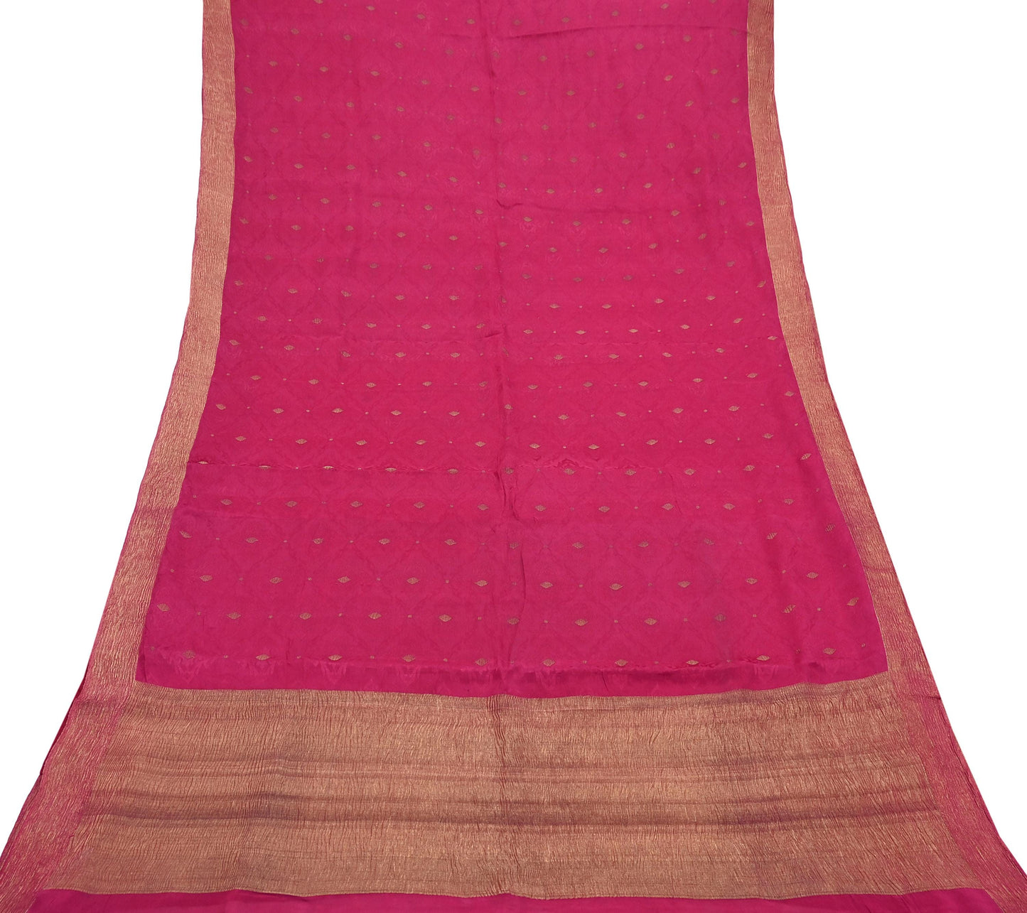 Indian Vintage Sari Pink Hand Woven Printed Sari 100% Pure Crepe Silk Sarees Craft Fabric 5yd Soft Zari Dress making Quilting Used