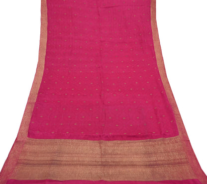 Indian Vintage Sari Pink Hand Woven Printed Sari 100% Pure Crepe Silk Sarees Craft Fabric 5yd Soft Zari Dress making Quilting Used