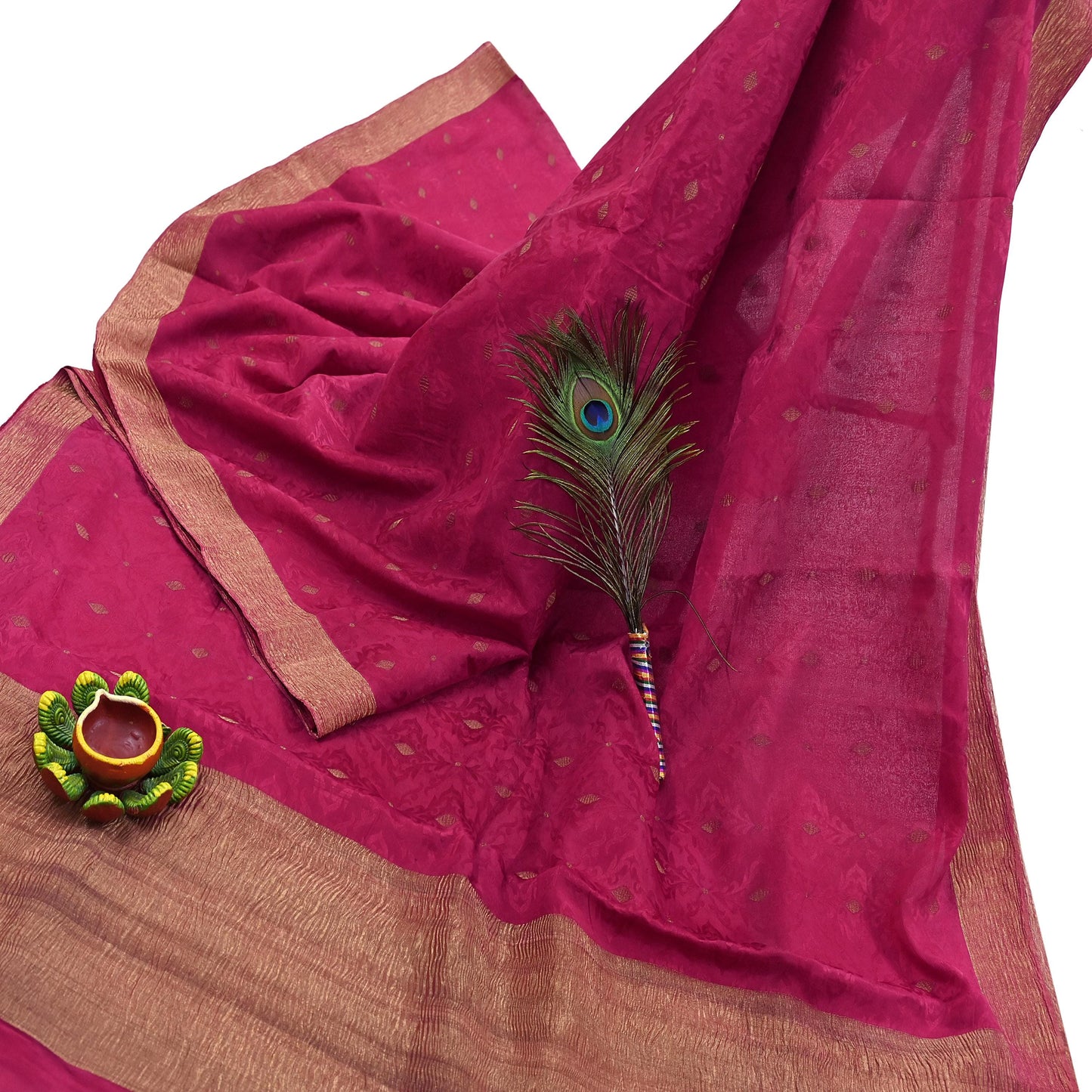 Indian Vintage Sari Pink Hand Woven Printed Sari 100% Pure Crepe Silk Sarees Craft Fabric 5yd Soft Zari Dress making Quilting Used