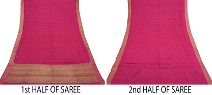 Indian Vintage Sari Pink Hand Woven Printed Sari 100% Pure Crepe Silk Sarees Craft Fabric 5yd Soft Zari Dress making Quilting Used