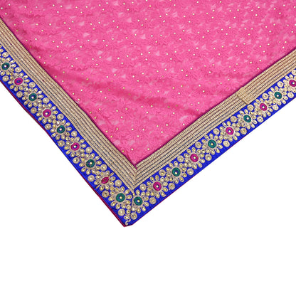 Indian Vintage Sari Pink Net/Mesh Hand Embroidered Sarees 5Yd Ethnic Craft Fabric Sequins Upcycle Dress Making/ Designing Bollywood