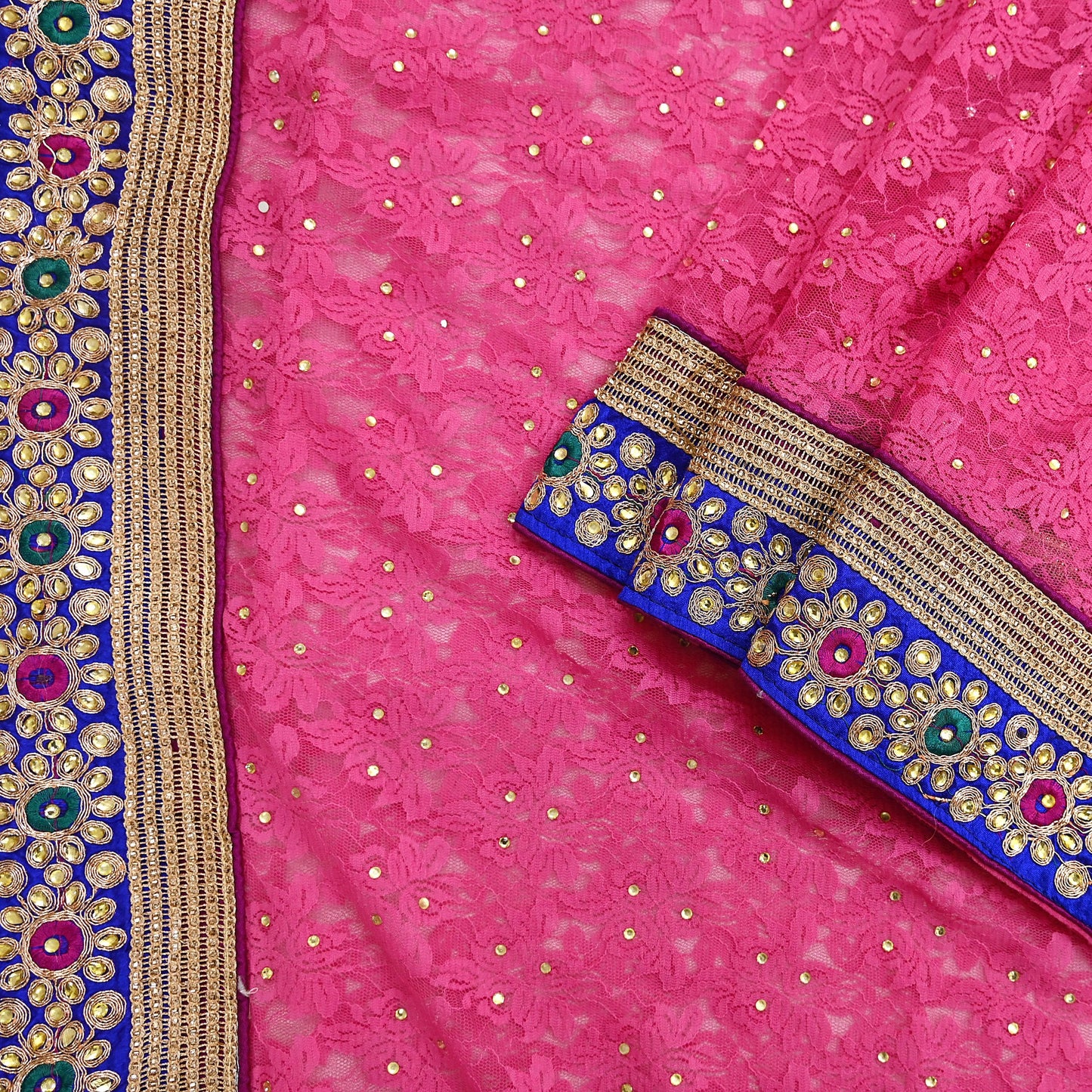 Indian Vintage Sari Pink Net/Mesh Hand Embroidered Sarees 5Yd Ethnic Craft Fabric Sequins Upcycle Dress Making/ Designing Bollywood