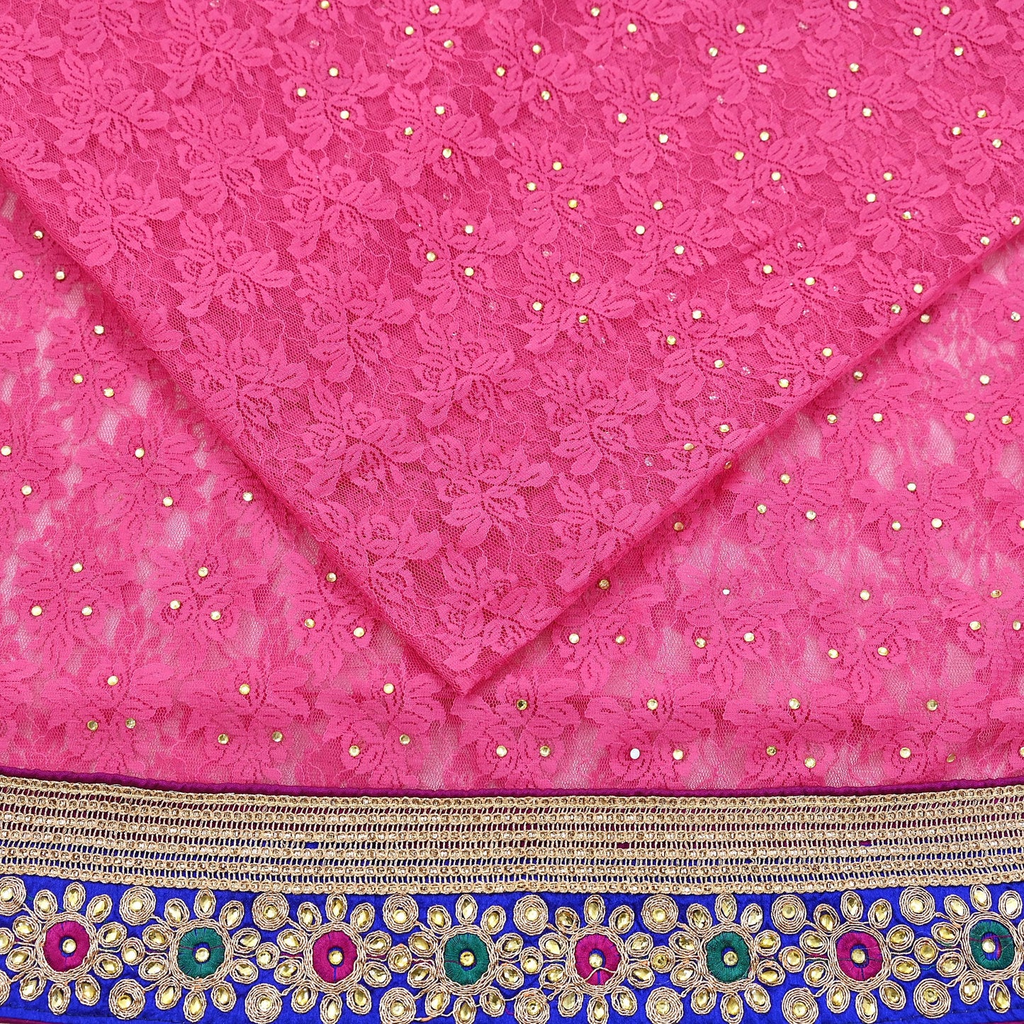 Indian Vintage Sari Pink Net/Mesh Hand Embroidered Sarees 5Yd Ethnic Craft Fabric Sequins Upcycle Dress Making/ Designing Bollywood