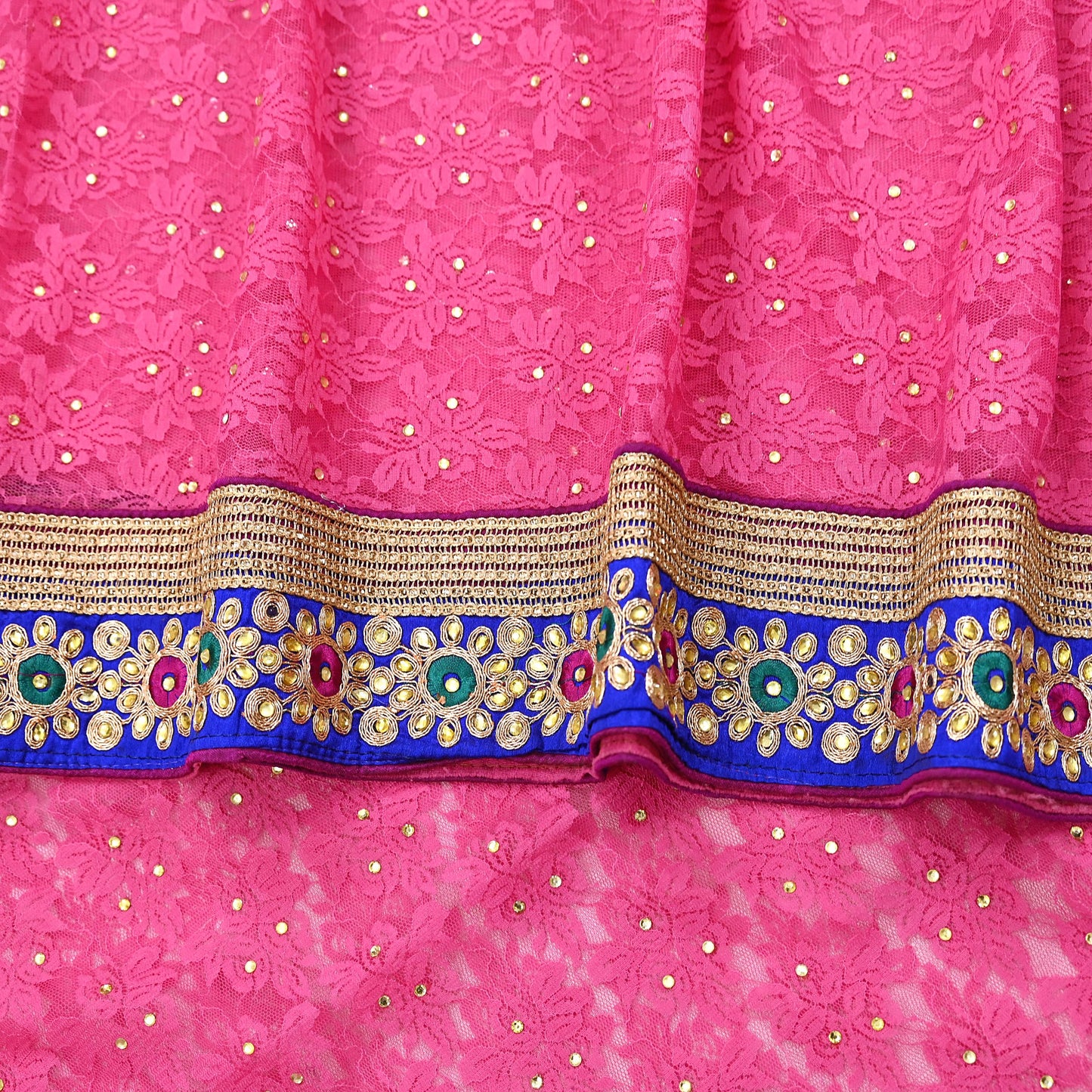 Indian Vintage Sari Pink Net/Mesh Hand Embroidered Sarees 5Yd Ethnic Craft Fabric Sequins Upcycle Dress Making/ Designing Bollywood