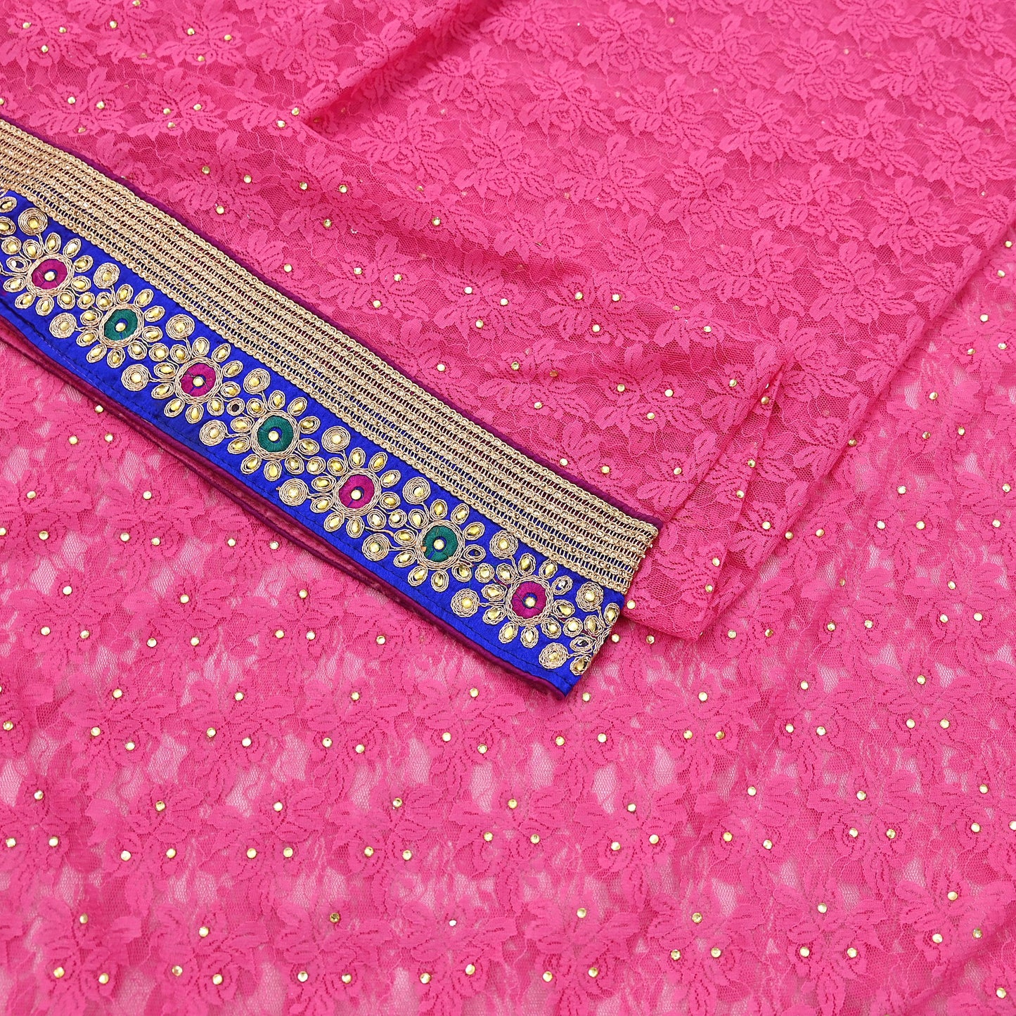 Indian Vintage Sari Pink Net/Mesh Hand Embroidered Sarees 5Yd Ethnic Craft Fabric Sequins Upcycle Dress Making/ Designing Bollywood
