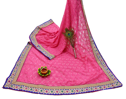 Indian Vintage Sari Pink Net/Mesh Hand Embroidered Sarees 5Yd Ethnic Craft Fabric Sequins Upcycle Dress Making/ Designing Bollywood