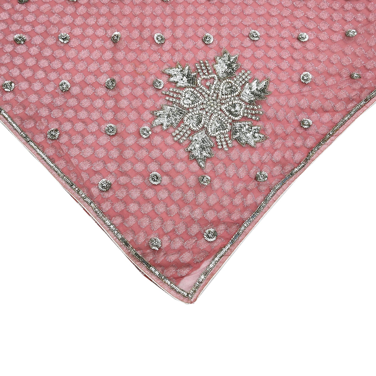 Indian Vintage Sari Pink Pure Georgette /Net Hand Beaded Sarees Fabric 5Yd Sewing Ethnic Dress making Quilting Bollywood