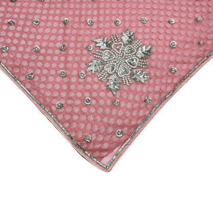 Indian Vintage Sari Pink Pure Georgette /Net Hand Beaded Sarees Fabric 5Yd Sewing Ethnic Dress making Quilting Bollywood