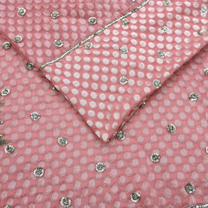 Indian Vintage Sari Pink Pure Georgette /Net Hand Beaded Sarees Fabric 5Yd Sewing Ethnic Dress making Quilting Bollywood