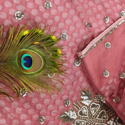 Indian Vintage Sari Pink Pure Georgette /Net Hand Beaded Sarees Fabric 5Yd Sewing Ethnic Dress making Quilting Bollywood