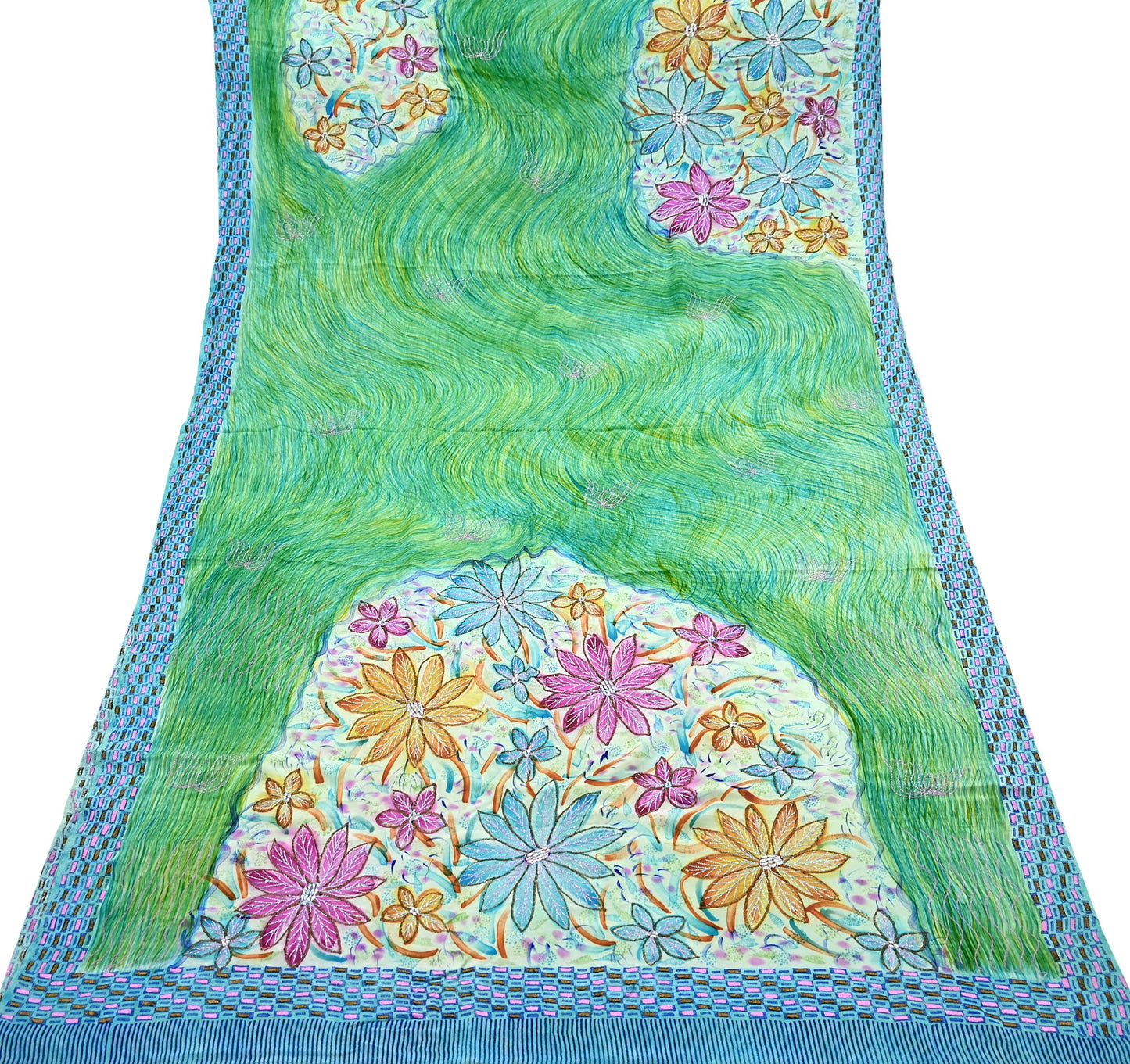 Indian Vintage Sari Pure Crepe Silk Hand Embroidered Saree 5yd Sewing Floral Craft Fabric Sequins Dress making Crafting Quilting