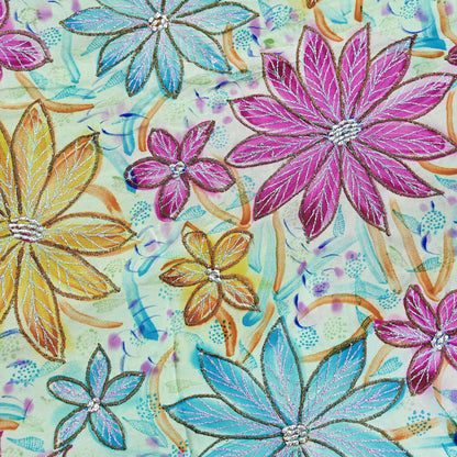 Indian Vintage Sari Pure Crepe Silk Hand Embroidered Saree 5yd Sewing Floral Craft Fabric Sequins Dress making Crafting Quilting