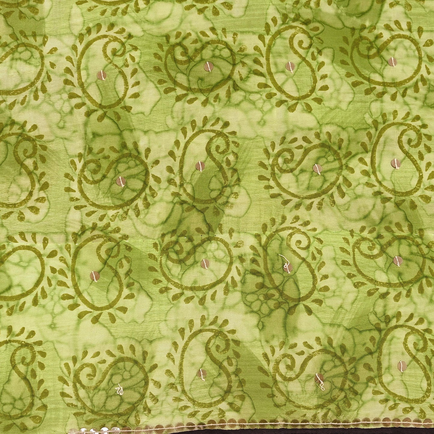 Indian Vintage Sari Green Pure Crepe Silk Hand Embroidered Saree 5yd Sewing Floral Craft Sequins Dress making Crafting Quilting